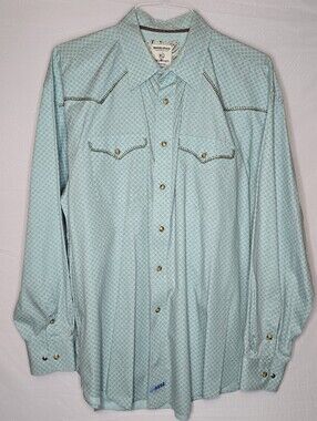 Rough Stock Panhandle Slim Mens XL Long Sleeve Western Snap Shirt Light Blue Vtg